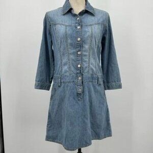 vtg denim button down belted mini dress 100% cotton SZ L western cottagecore 90s